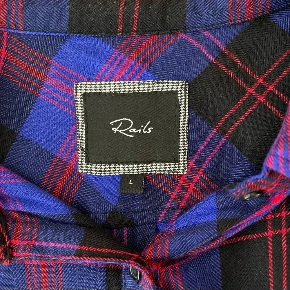 RAILS Nadine Flannel Plaid Royal Blue Red Shirt Dress Tie pockets Cabincore